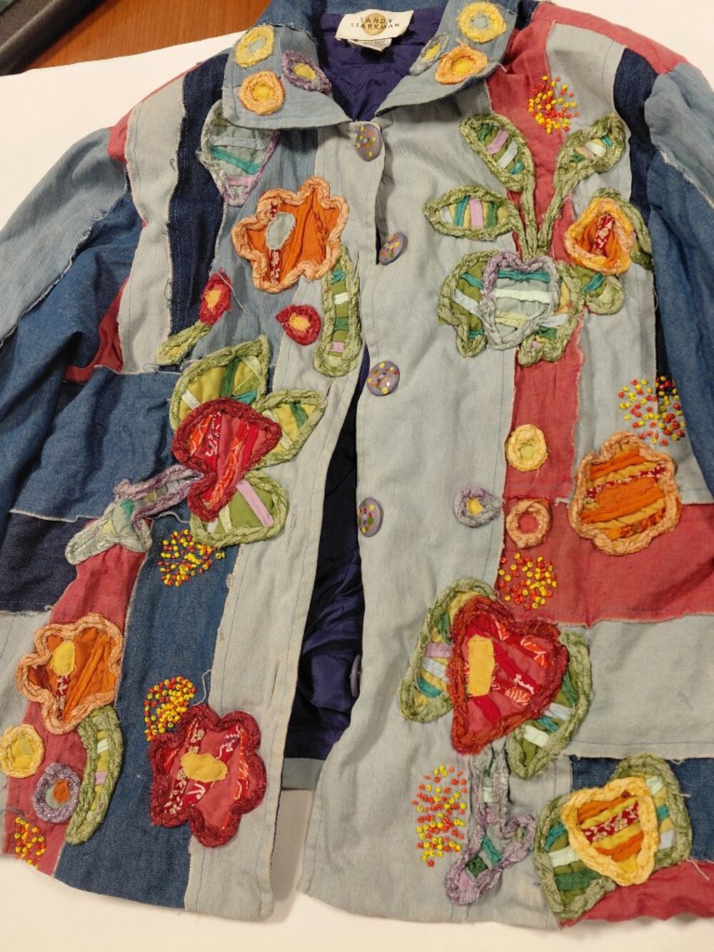Sandy Starkman Patchwork Denim Jacket Vintage Sz L Wearable Art